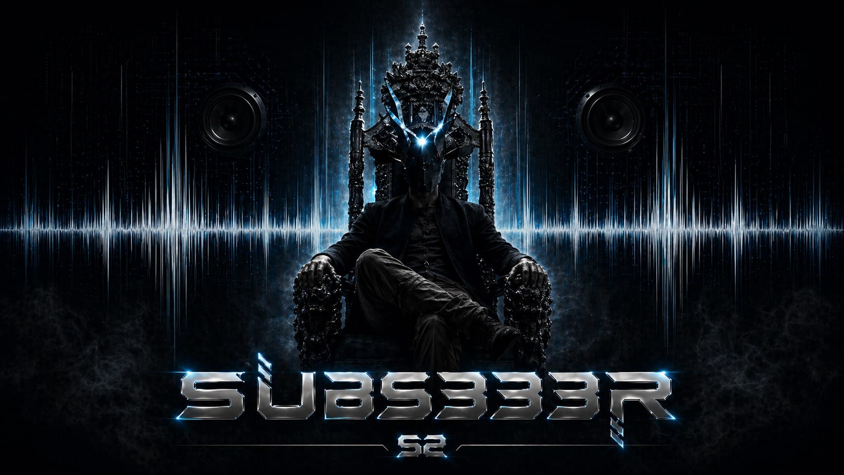 SUBS333R figure seated on a throne with waveform and chrome logo.